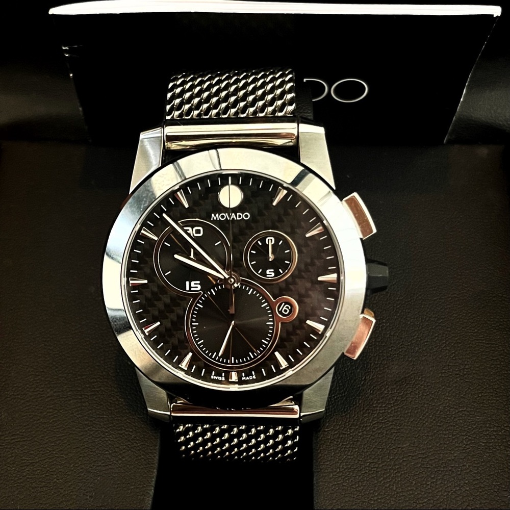 MEN'S MOVADO VIZIO CHRONOGRAPH STAINLESS STEEL MESH BRACELET WATCH